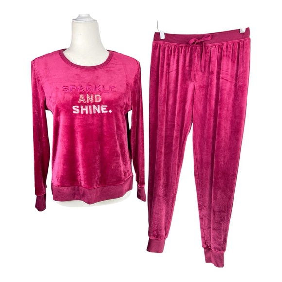 Kate Spade Pink Velour Sparkle & Shine Top/Bottom Jogger Pajama Set Size… - Picture 1 of 12